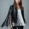 Women's Fringe Jacket made with Semi-Aniline Sheep Leather in Black Colour. 