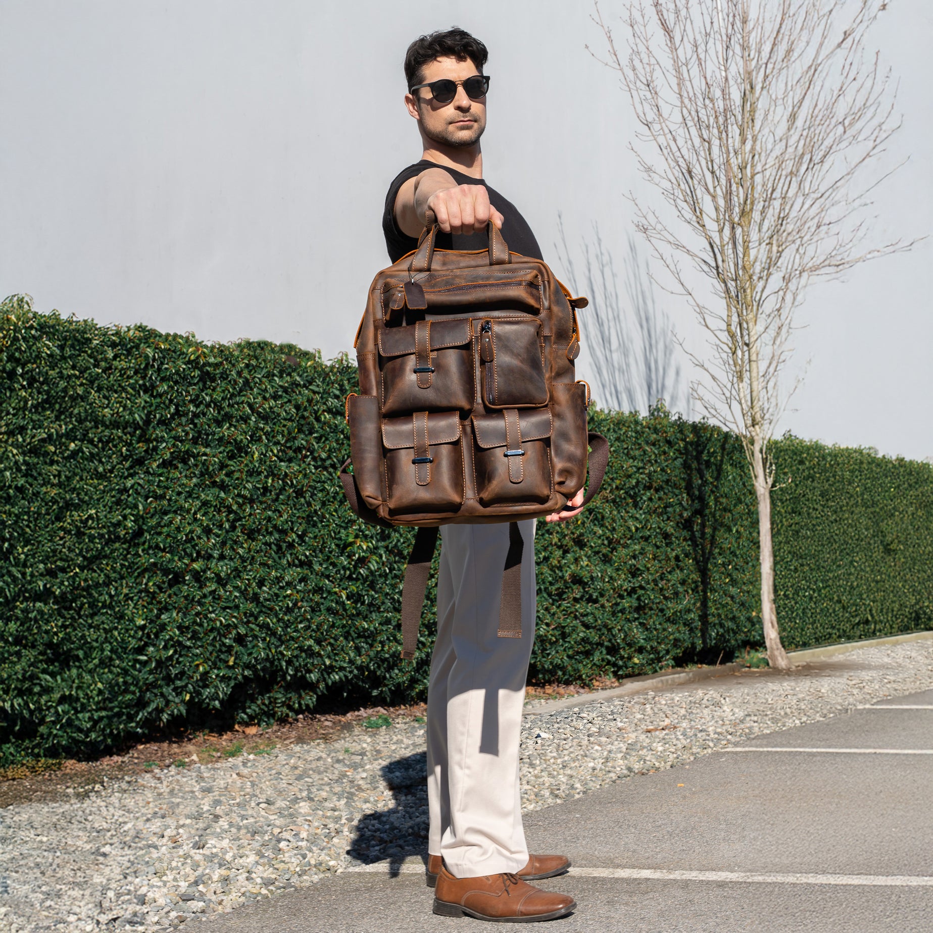 leather backpack brown office bag school bag laptop bag