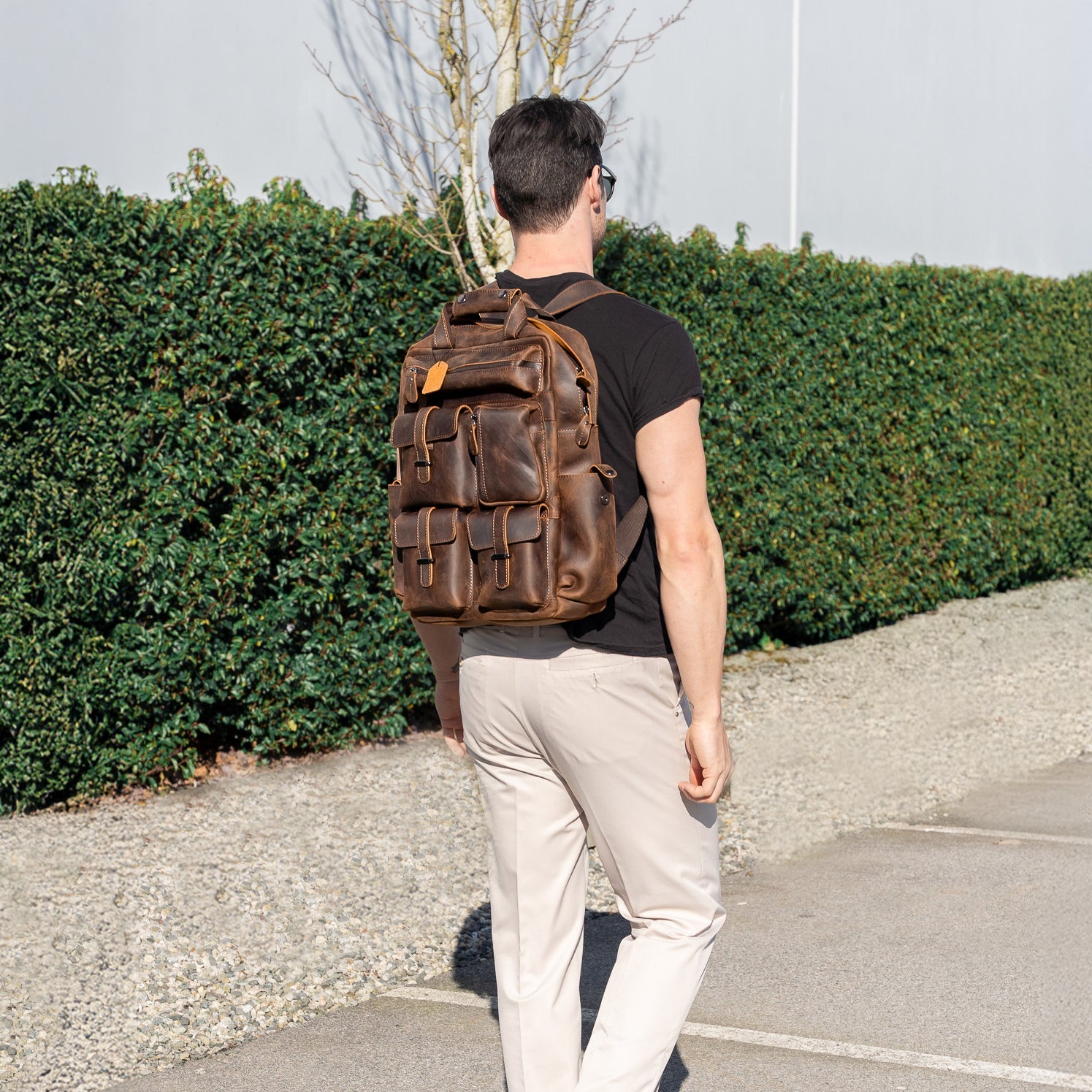 leather backpack brown office bag school bag laptop bag