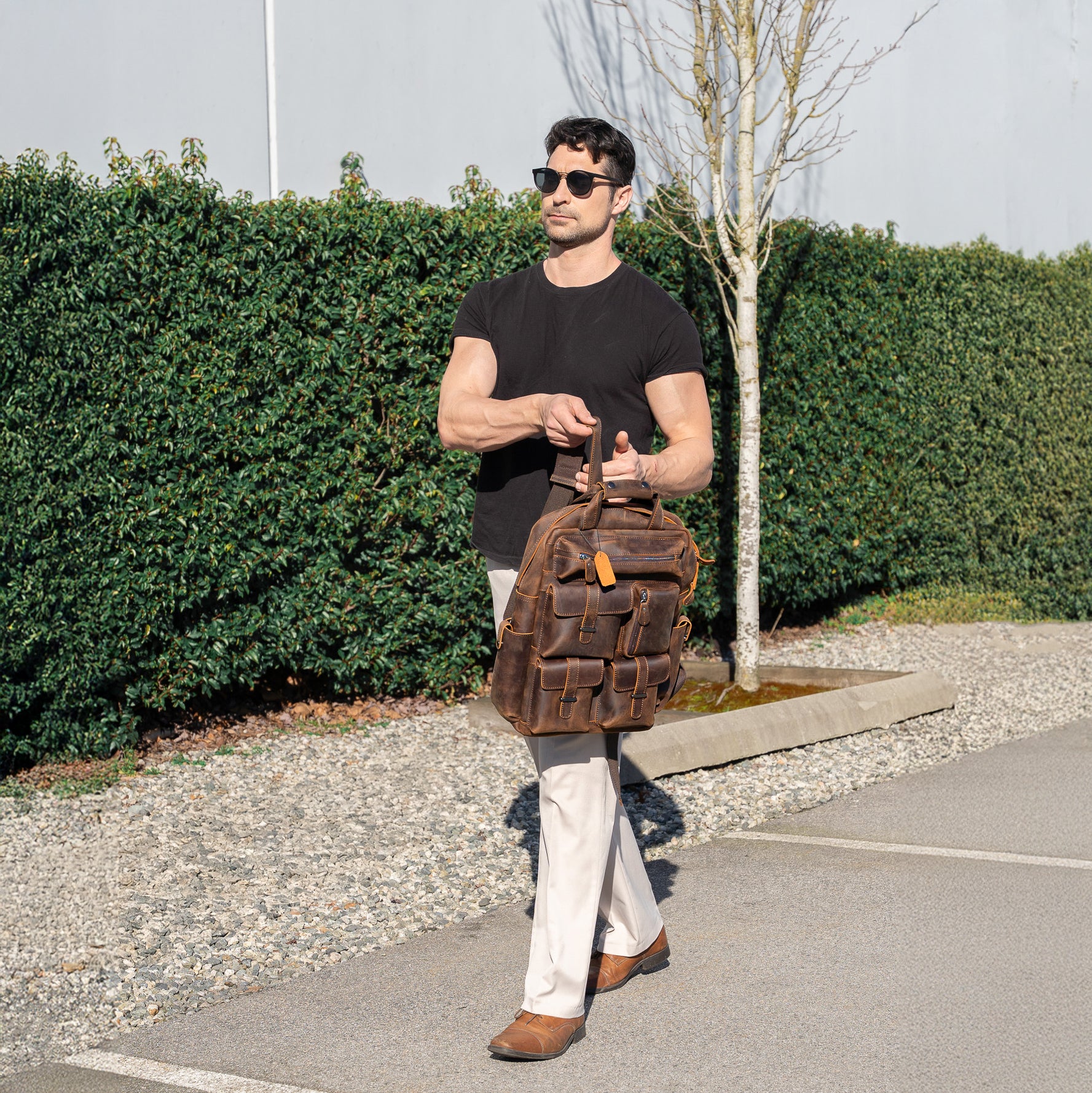 leather backpack brown office bag school bag laptop bag