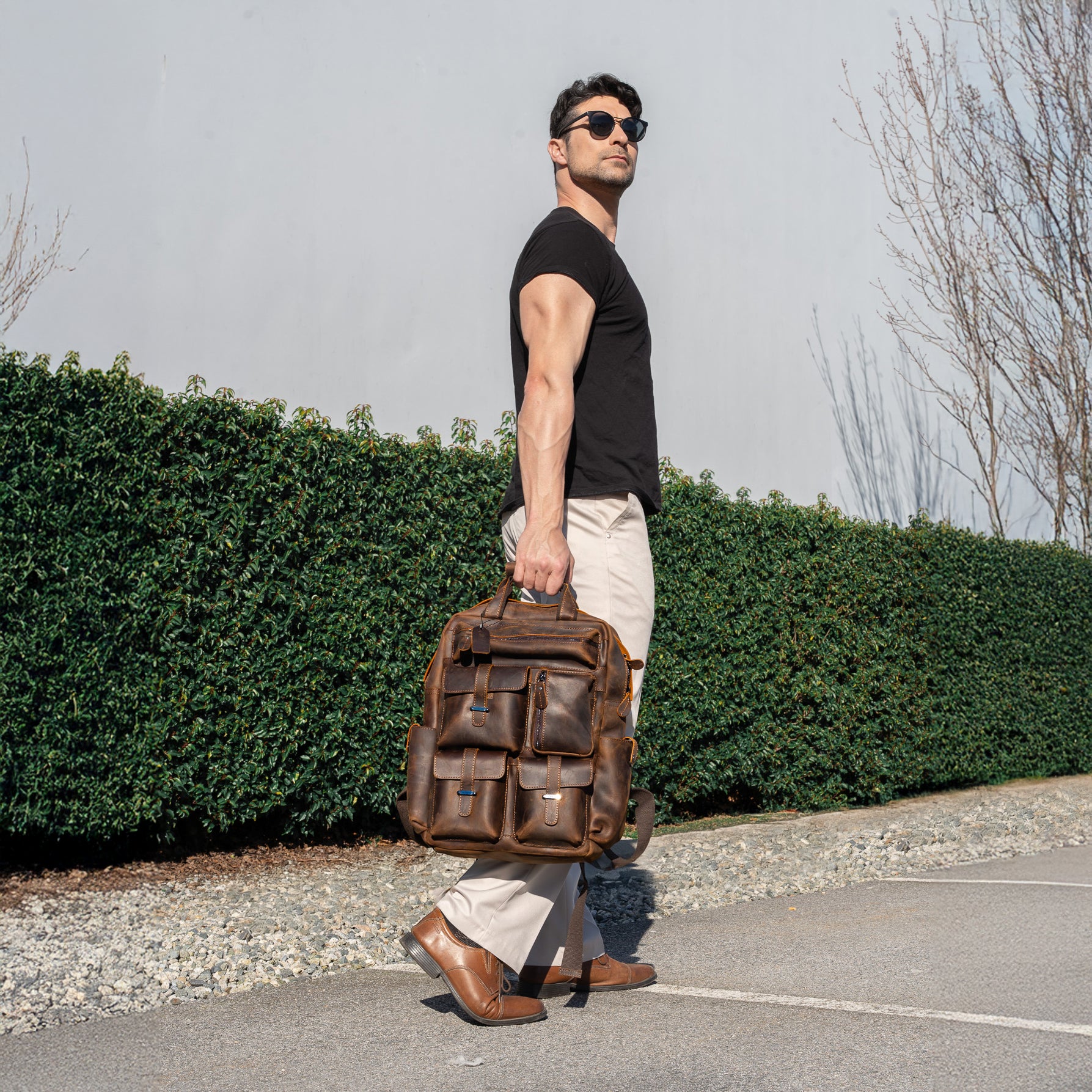 leather backpack brown office bag school bag laptop bag