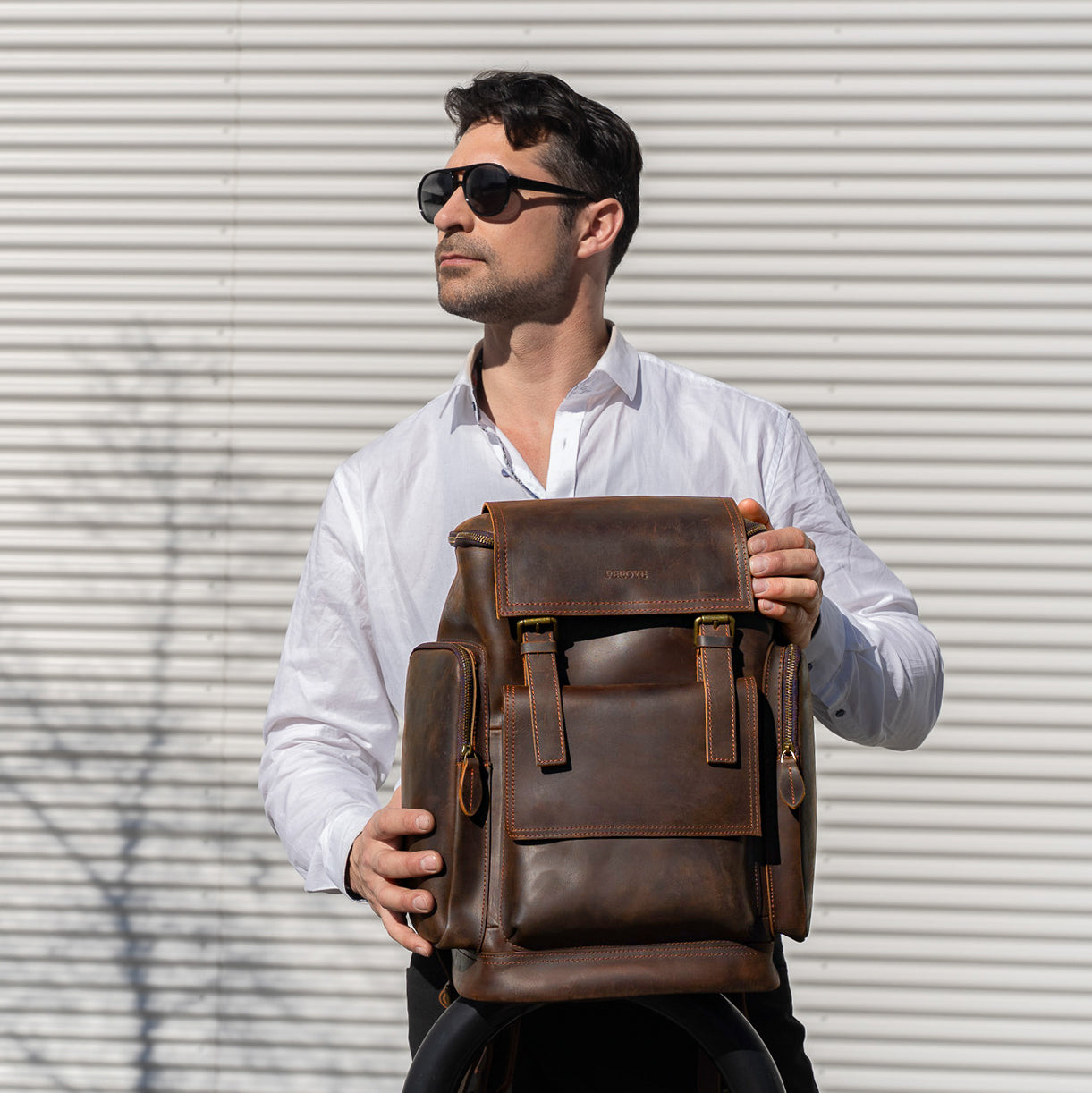 brown leather backpack laptop bag stylish rolltop office bag for men and women