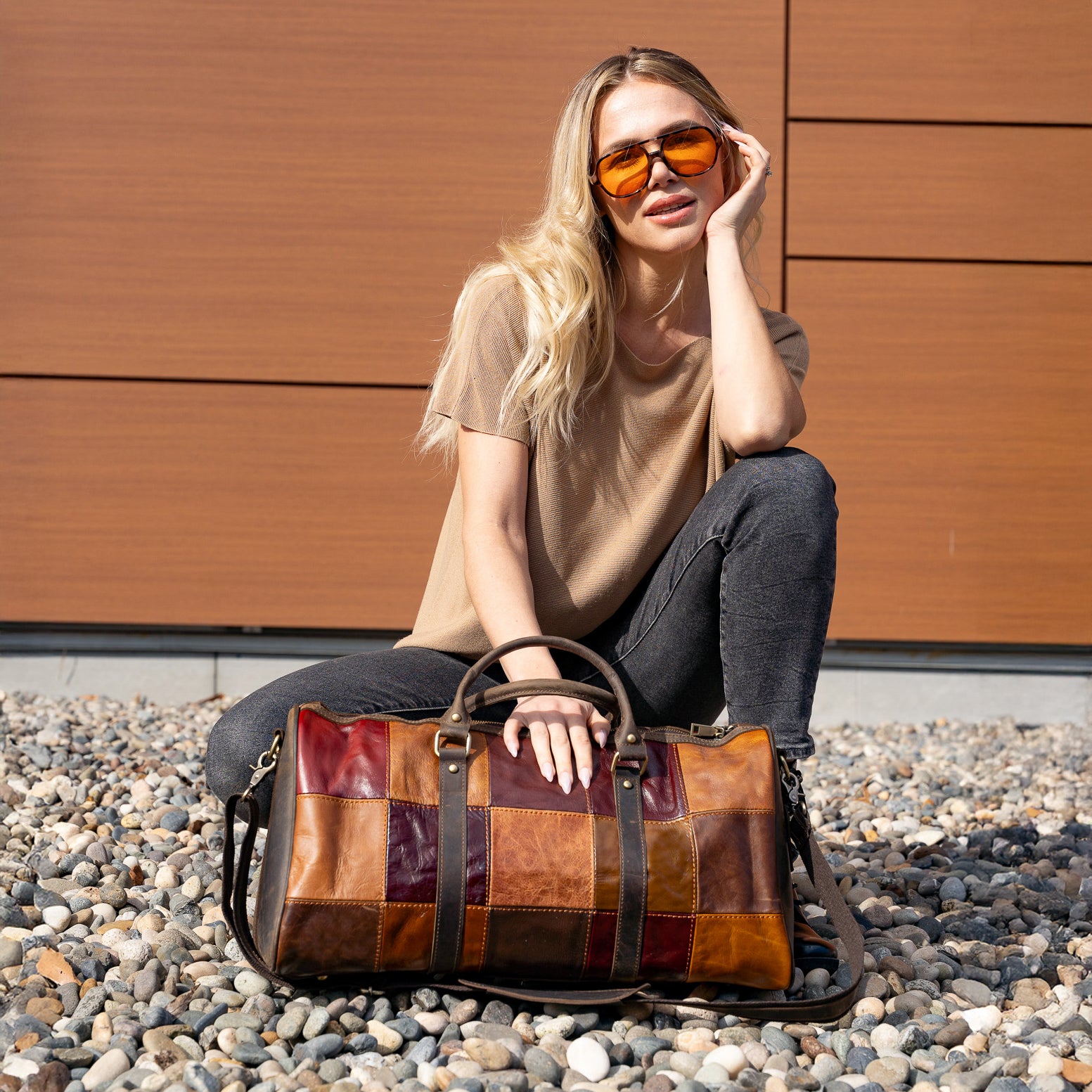 brown unique style colorful leather duffel bag cow leather stylish for women and men gym bag weekender bag