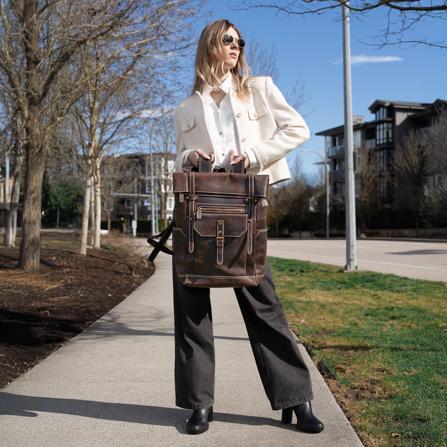 rolltop backpack brown leather bag for men and women laptop bag office bag