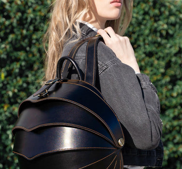 black leather backpack featured by peroye women model