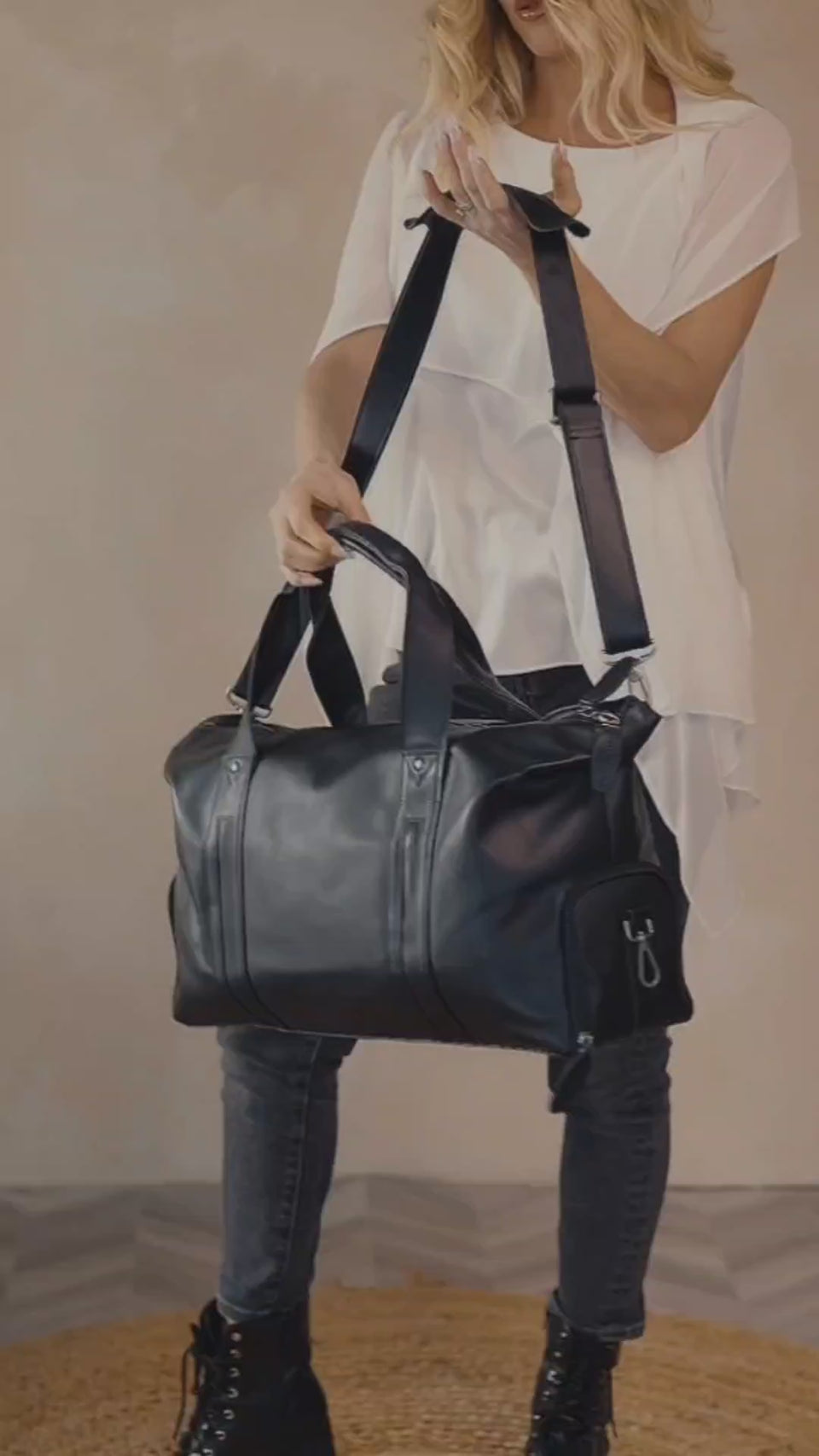 black leather duffel bag gym bag weekender bag stylish graceful for men and women