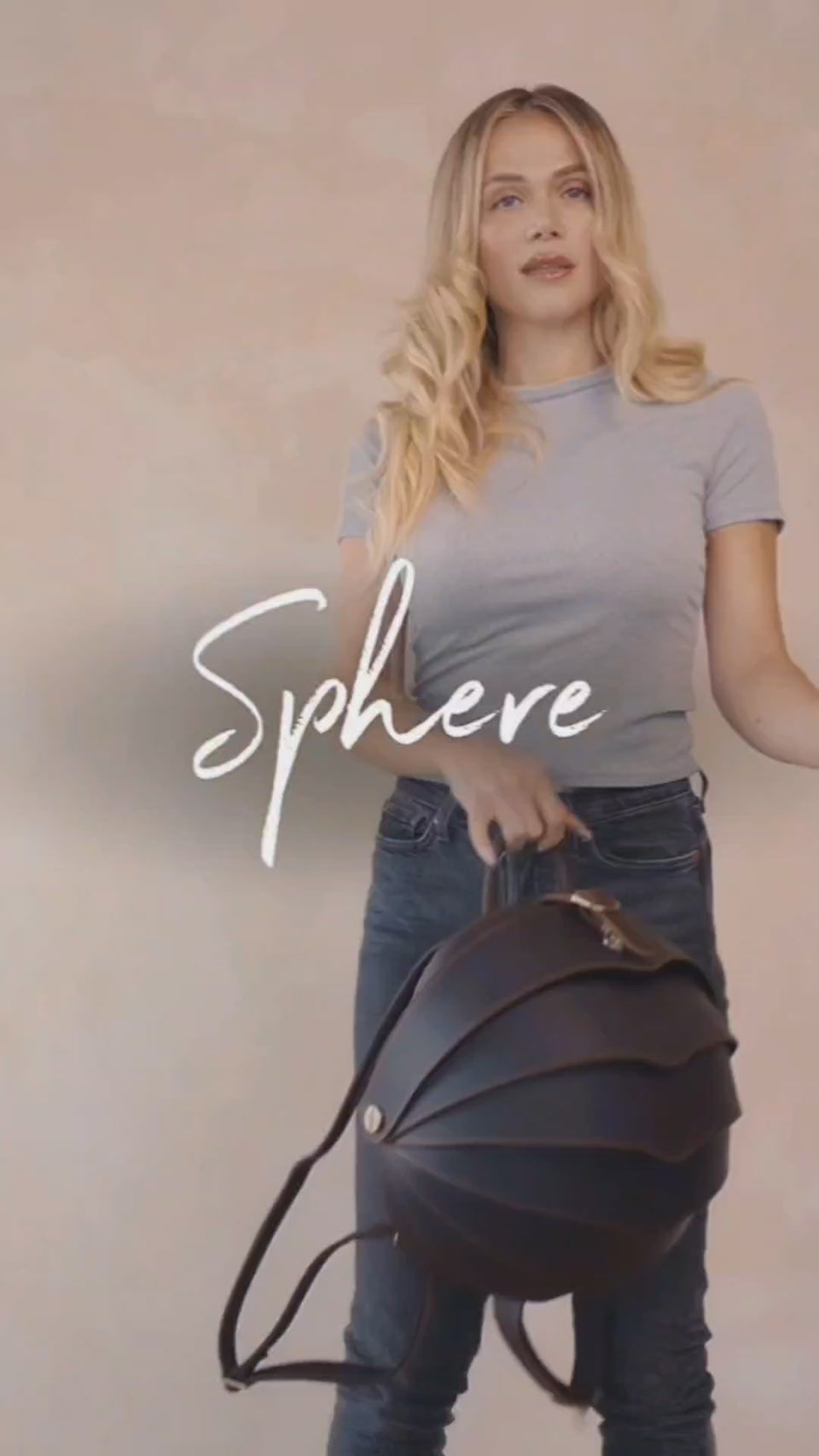 brown leather backpack featured by women model