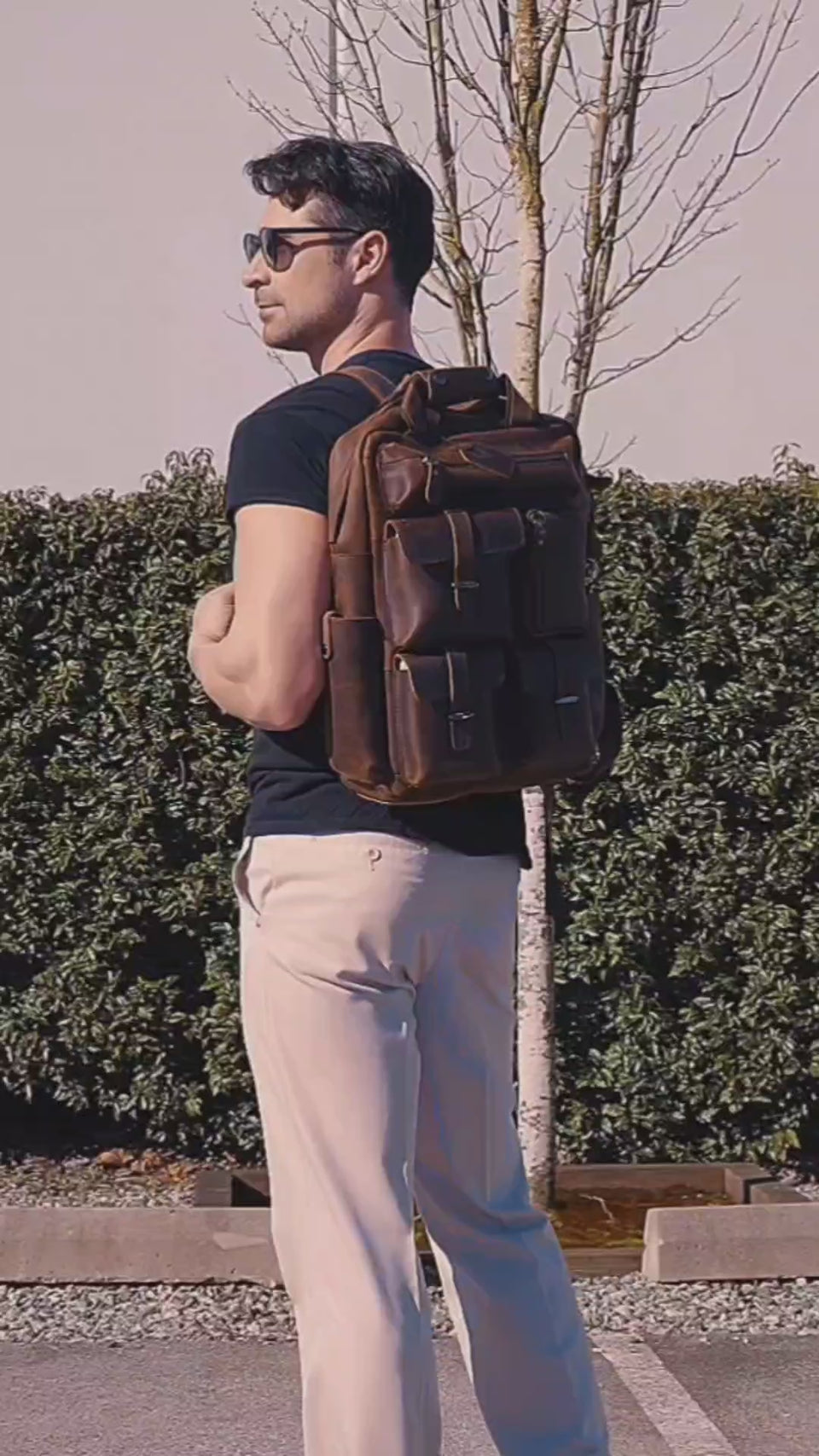 leather backpack brown office bag school bag laptop bag